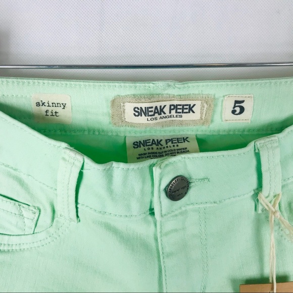 Light Green Sneak Peek Skinny Jeans -size 5 junior - Picture 7 of 9